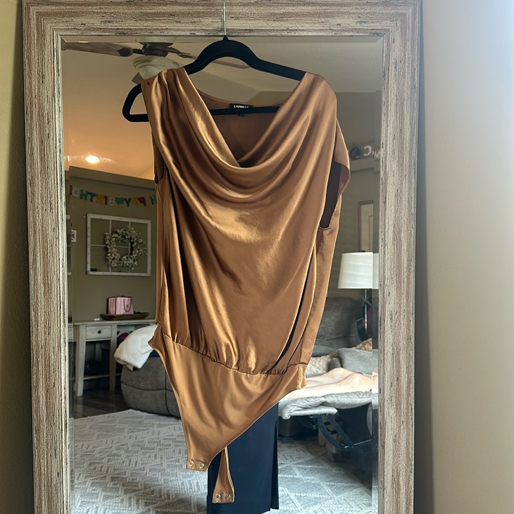 Express Cowl neck Latte. Bodysuit is in a large.